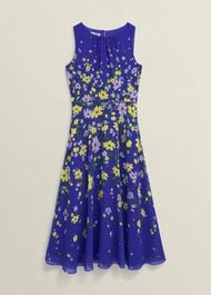 Petite Carly Gathered Neck Dress, Blue Multi, hi-res