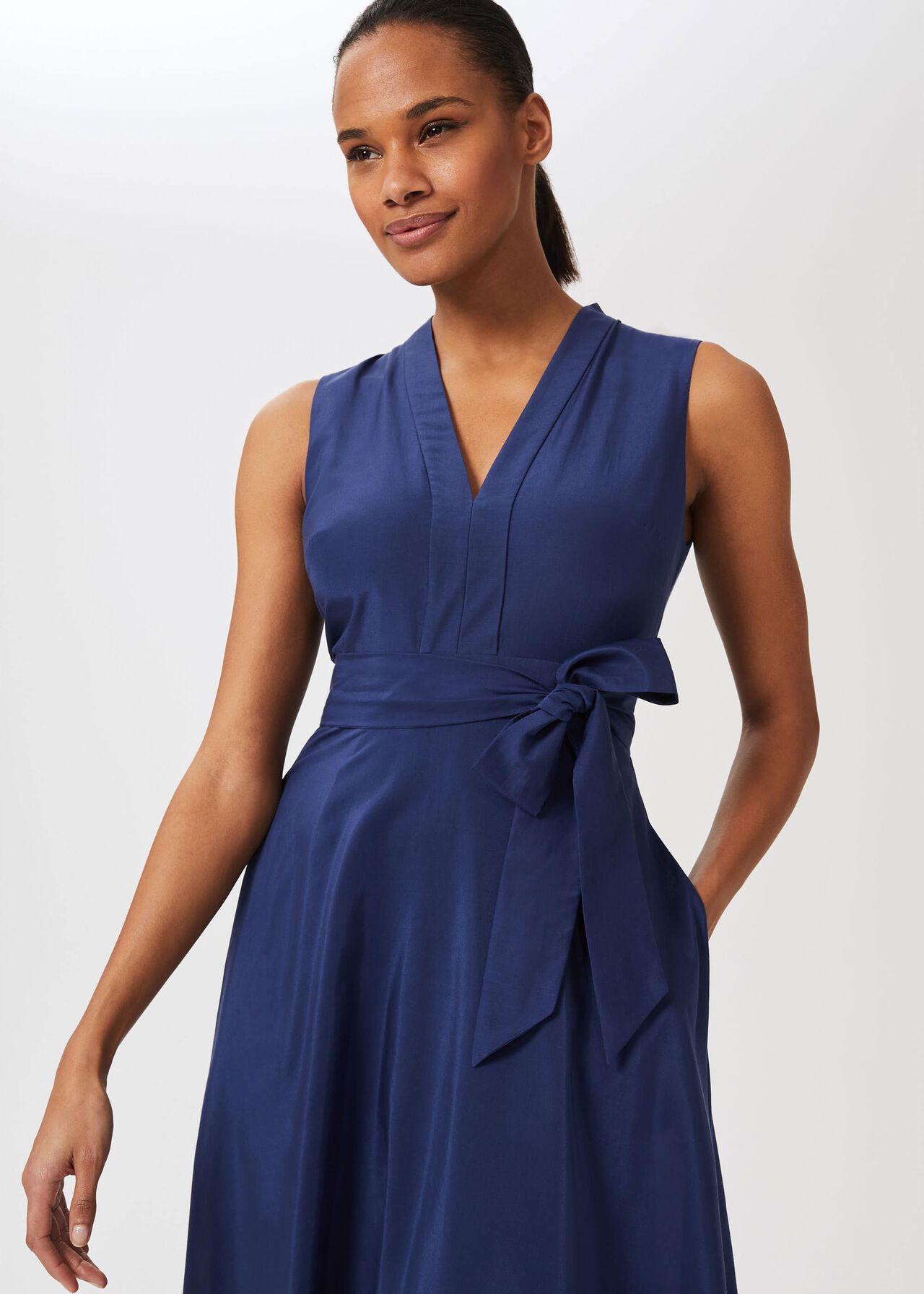 Regina Midi Dress With Silk, French Navy, hi-res