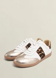 Etta Leather Trainers, Ivory Leopard, hi-res