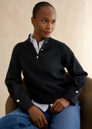 Adler Knitted Cotton Jumper, Hobbs Navy, hi-res