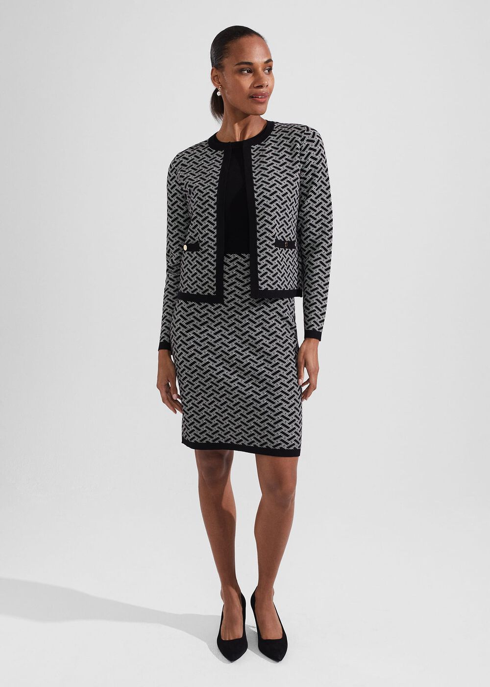 Perrie Knitted Jacket, Black Ivory, hi-res