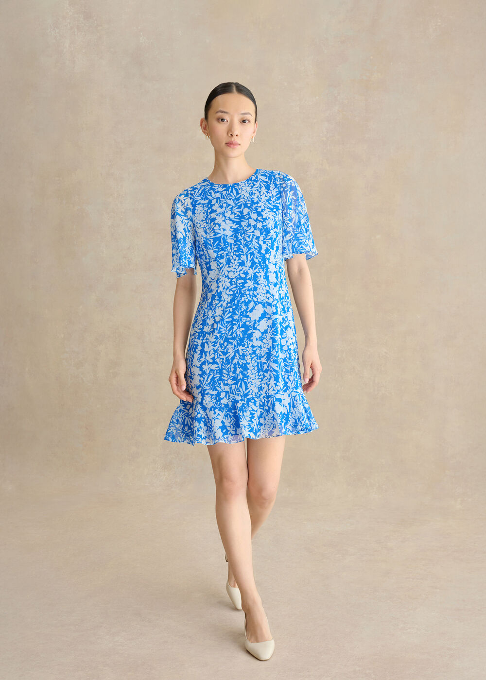 Iona Textured Dress, Blue Ivory, hi-res