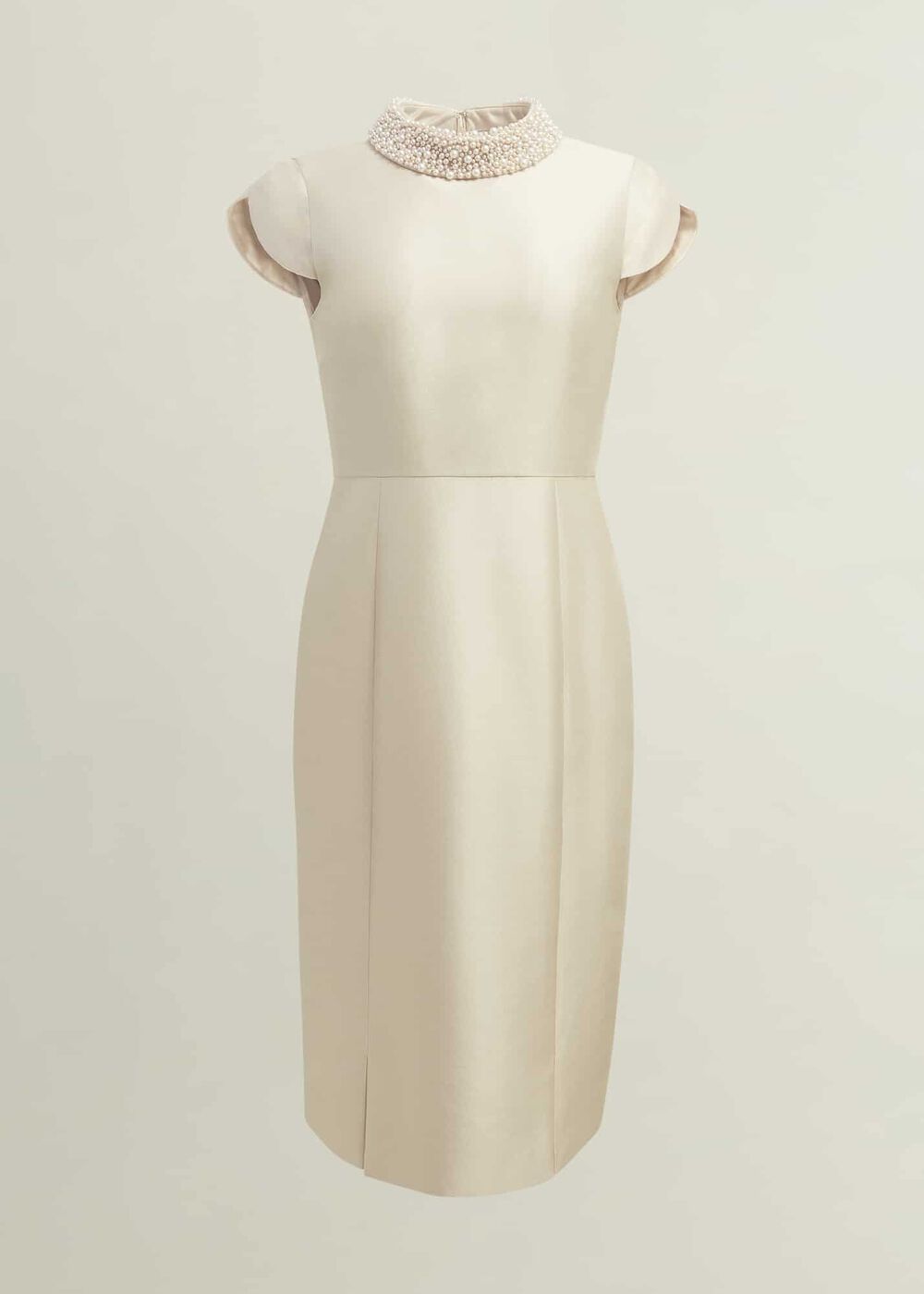 Katherine Wool Silk Dress, Oyster, hi-res