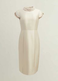 Katherine Wool Silk Dress, Oyster, hi-res