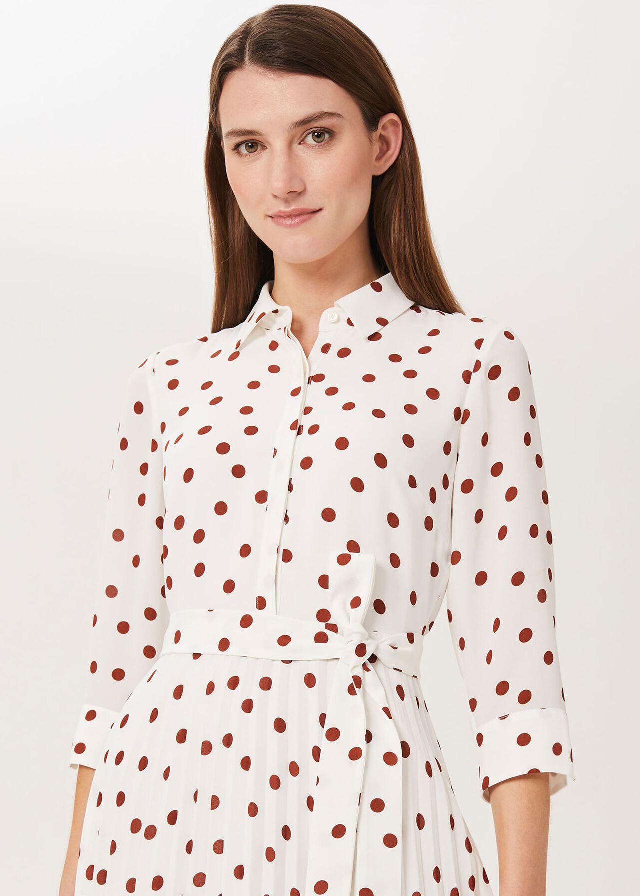 Leona Spot Midi Dress, Ivory Pecan, hi-res