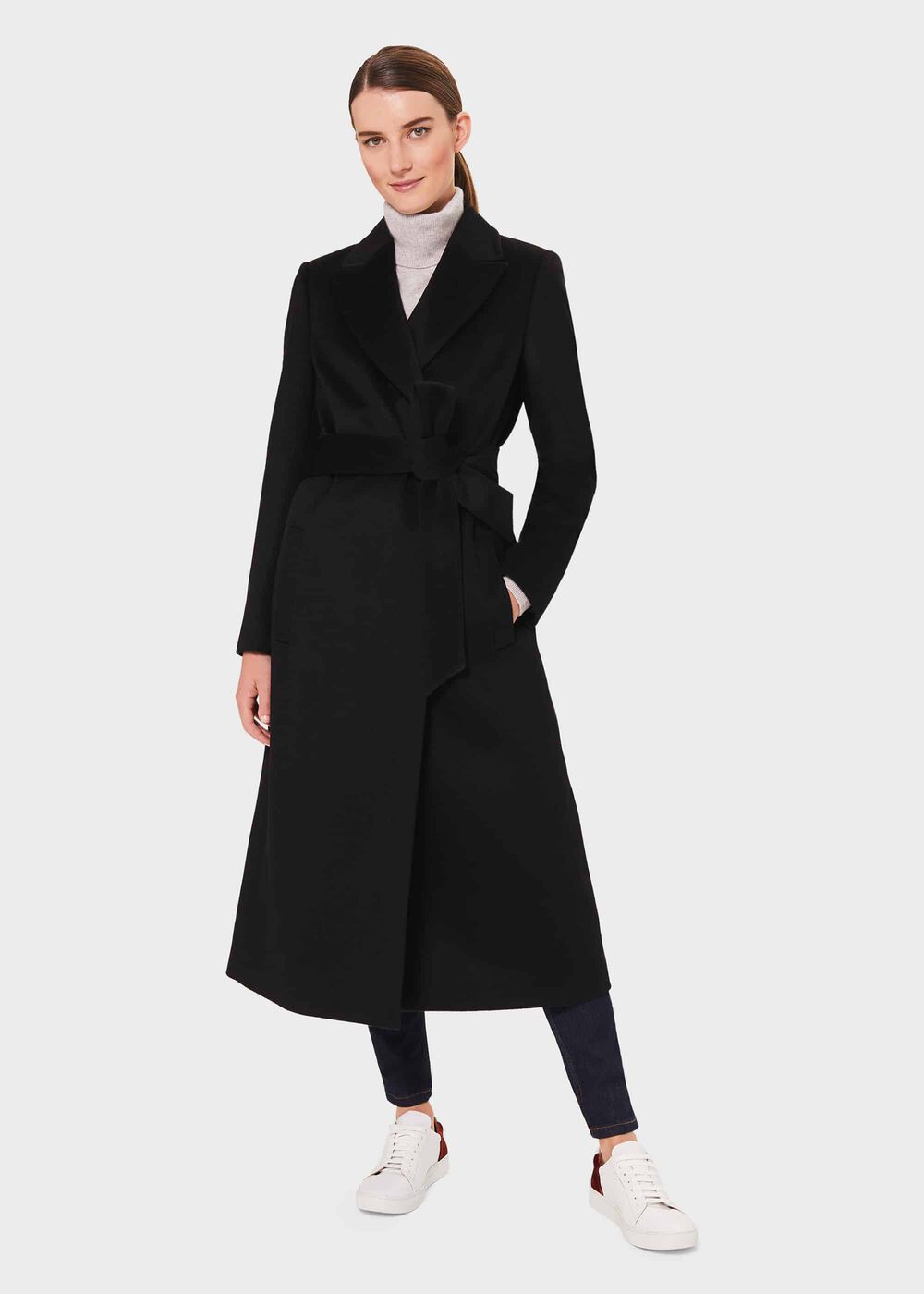 Petite Olivia Wool Wrap Coat, Black, hi-res