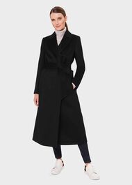 Petite Olivia Wool Wrap Coat, Black, hi-res