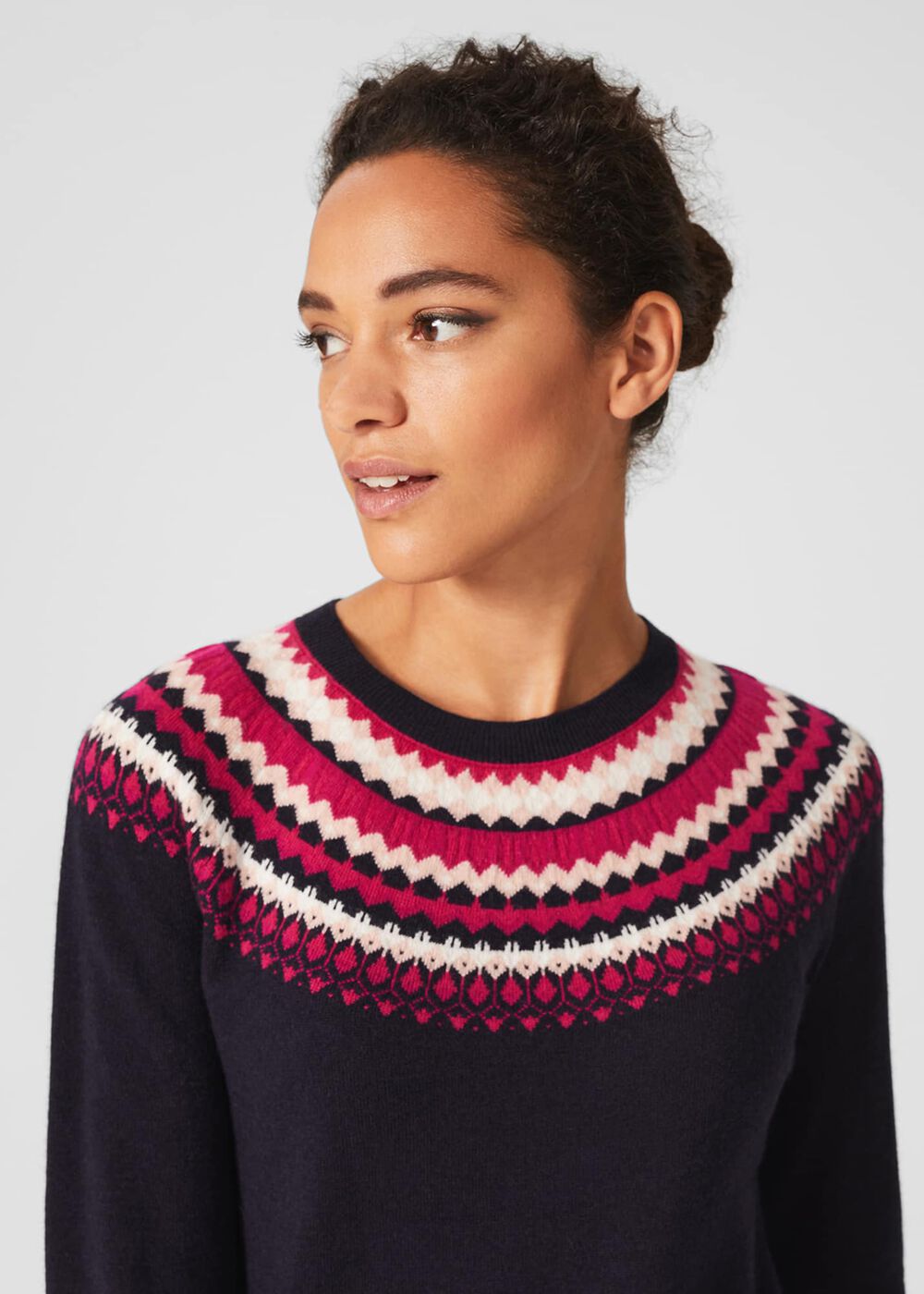 Greta Fairisle Jumper with Cashmere, Navy Pink, hi-res