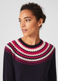 Greta Fairisle Jumper with Cashmere, Navy Pink, hi-res