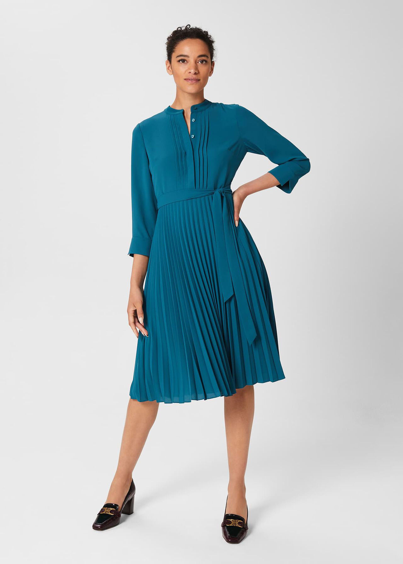 Nola Pleat Dress, Aegean Blue, hi-res