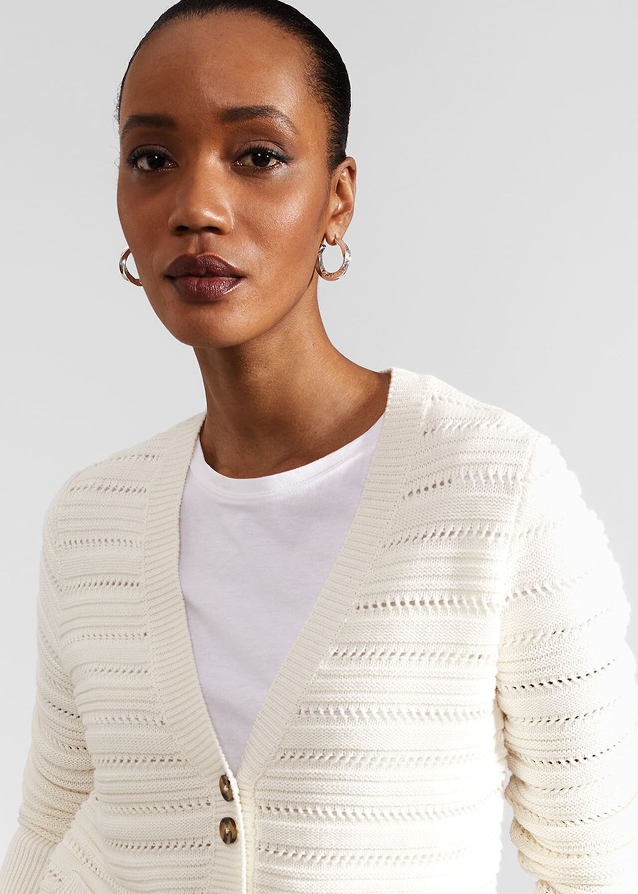 Naomi Cotton Cardigan, Ivory, hi-res