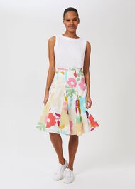 Melina Cotton Floral Full Skirt, White Multi, hi-res