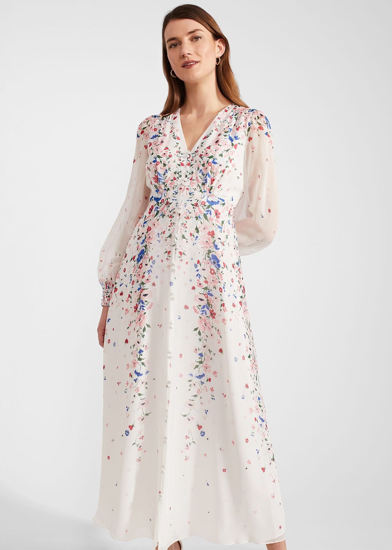 Petite Asher Silk Dress, Ivory Multi, hi-res