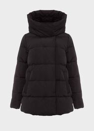 Short Heather Puffer Jacket With Hood, Black, hi-res