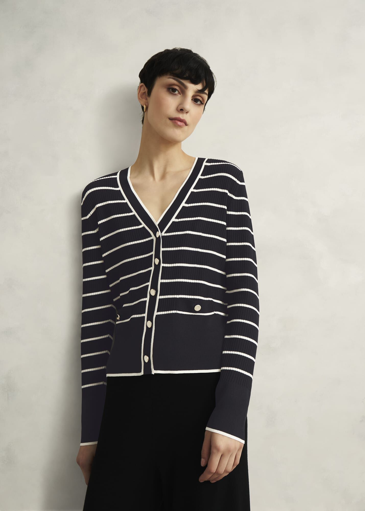Navy Belmont Striped Knitted V Neck Cardigan | Hobbs US |