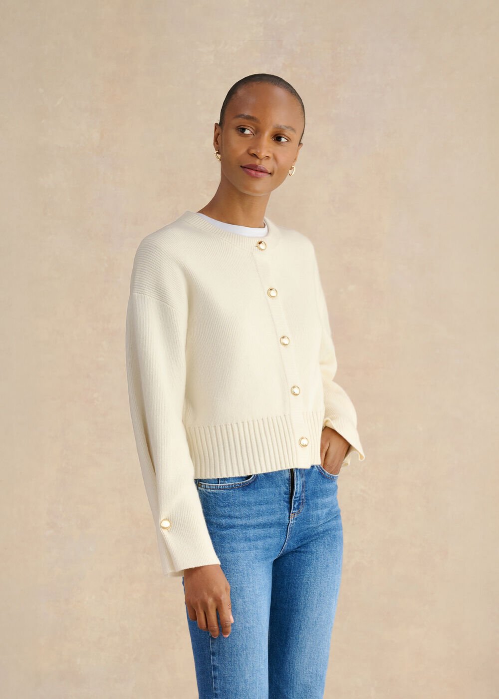 Abbott Cotton Knitted Cardigan, Ivory, hi-res