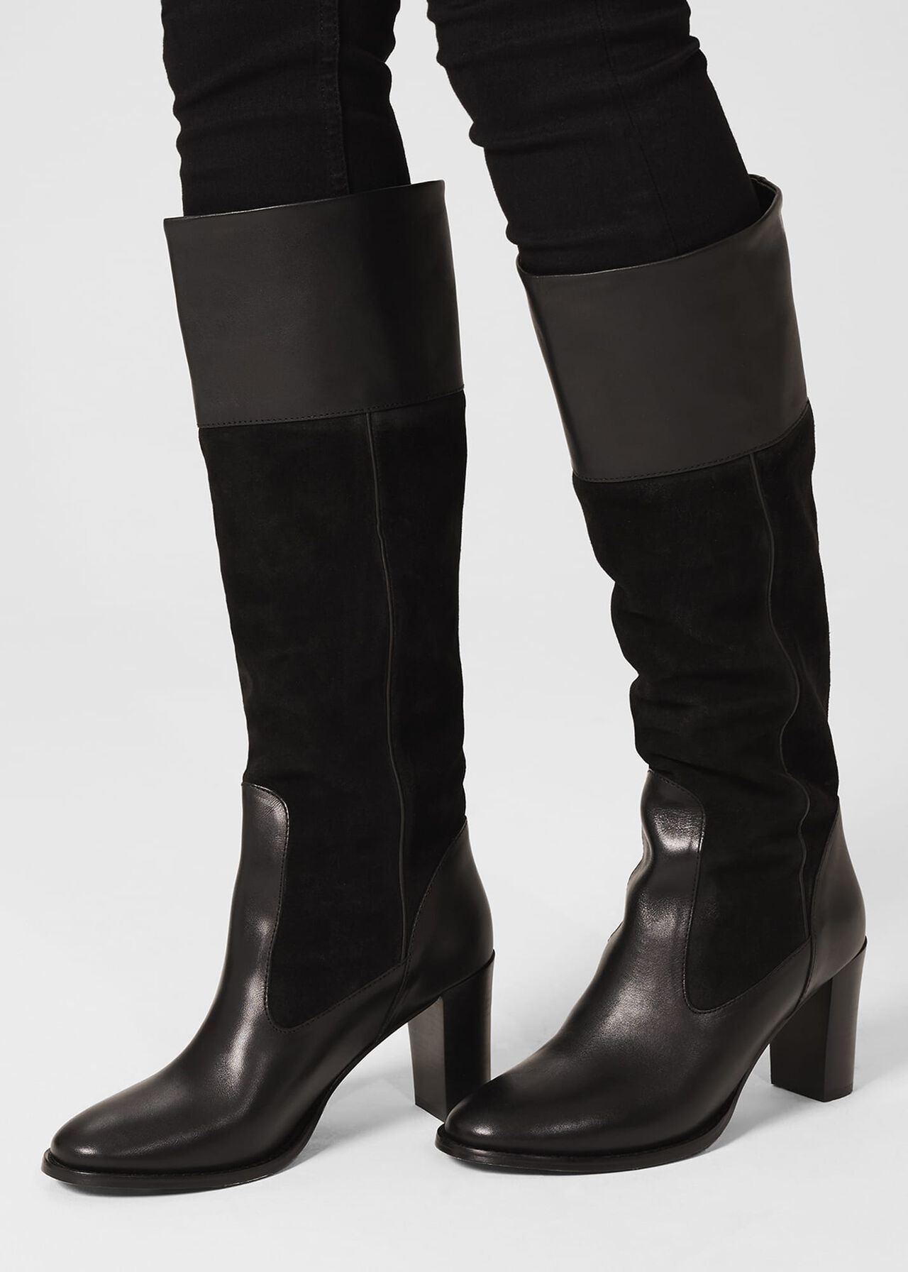 Stephanie Leather Knee Boots, Black, hi-res