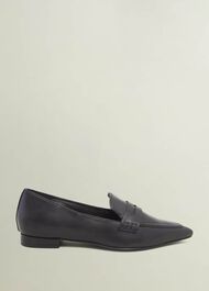 Alberta Leather Pointed Loafers, Black, hi-res
