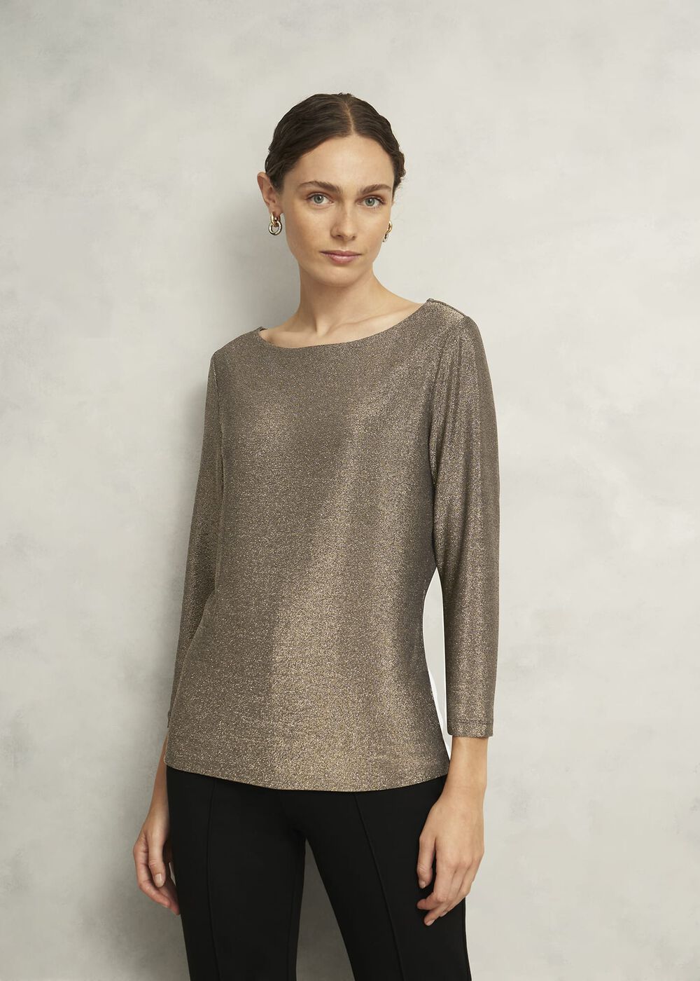 Metallic Sonya Gathered Neck Top, Gold, hi-res