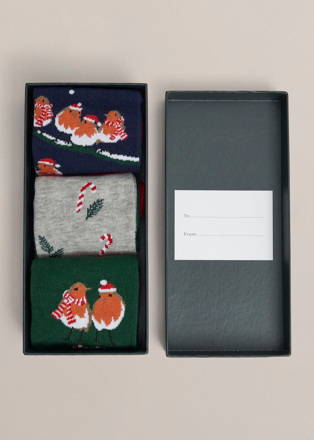 Festive Robin Sock Set, Red Multi, hi-res