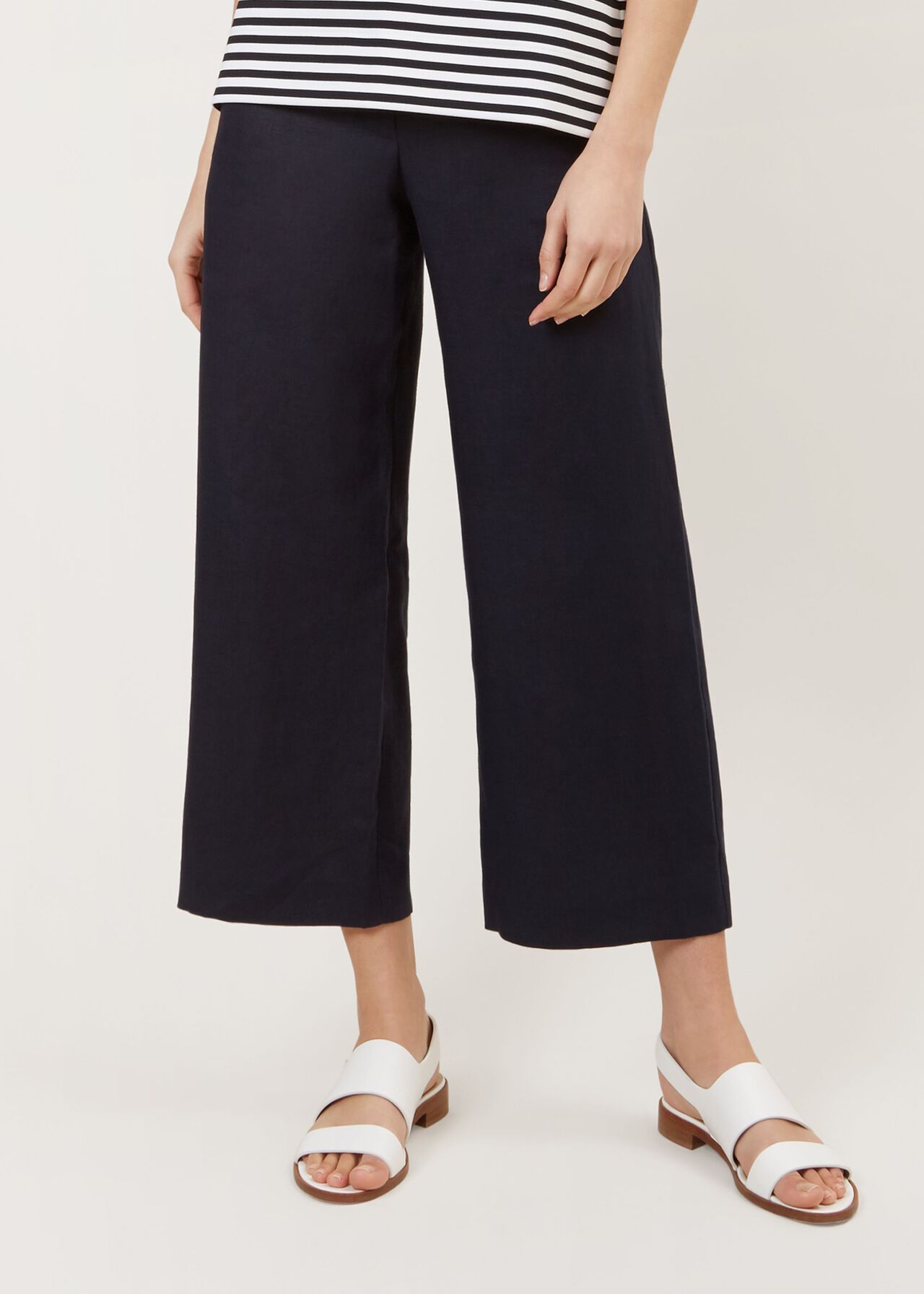 Nicole Linen Crop trousers, Navy, hi-res