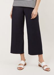 Nicole Linen Crop trousers, Navy, hi-res