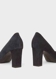 Sonia Suede Block Heel Court Shoes, Navy, hi-res