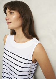 Maddy Cotton Striped Top, White Navy, hi-res