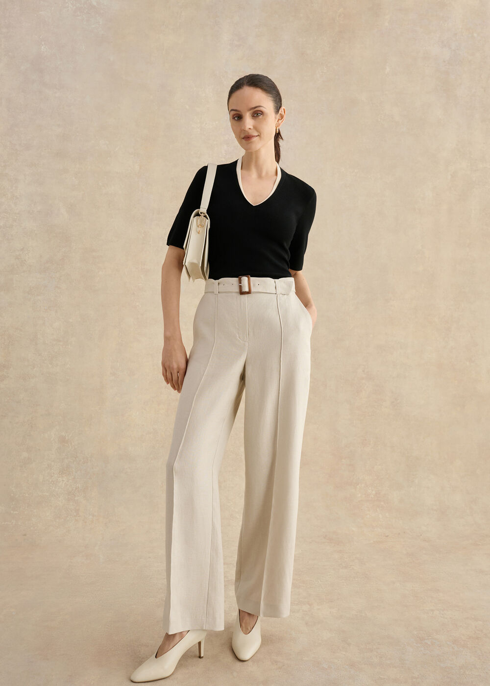 Scarlett V Neck Knitted Top, Black Cream, hi-res