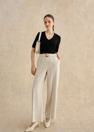 Scarlett V Neck Knitted Top, Black Cream, hi-res