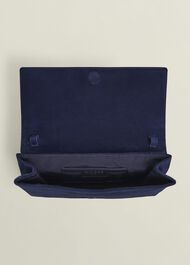 Renata Suede Clutch Bag, Midnight Navy, hi-res