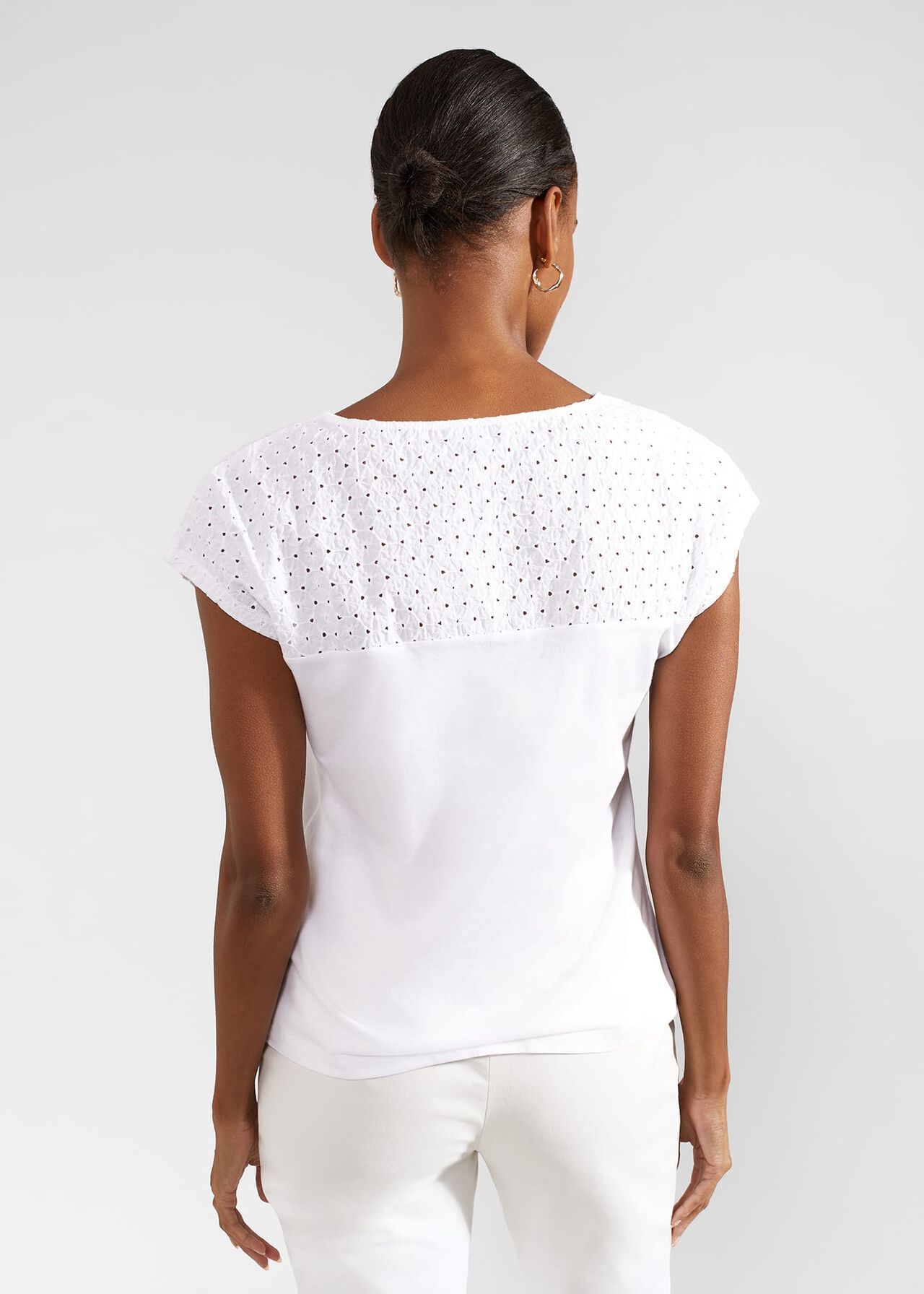 Thea Cotton Broderie Top, White, hi-res