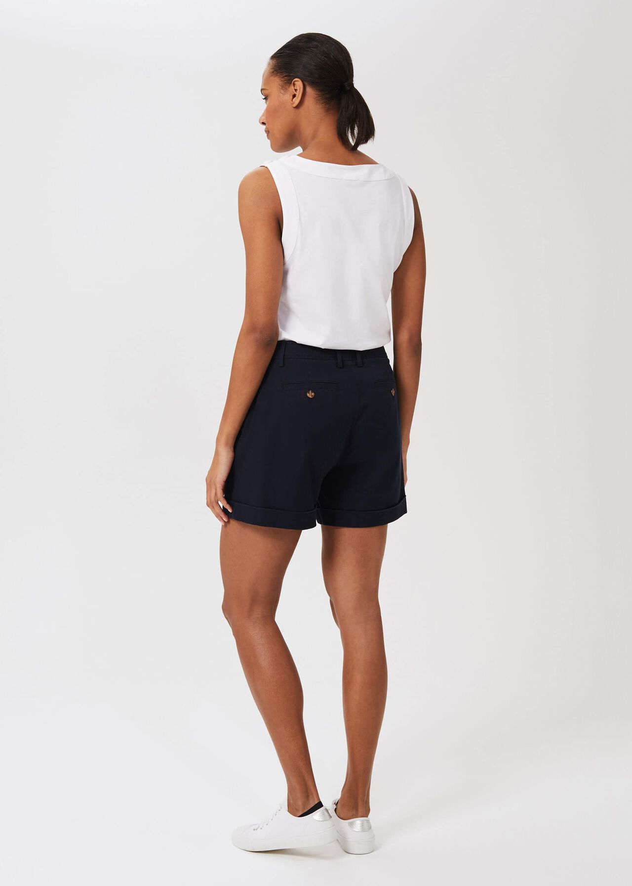 Chessie Cotton Blend Shorts With Stretch, Navy, hi-res