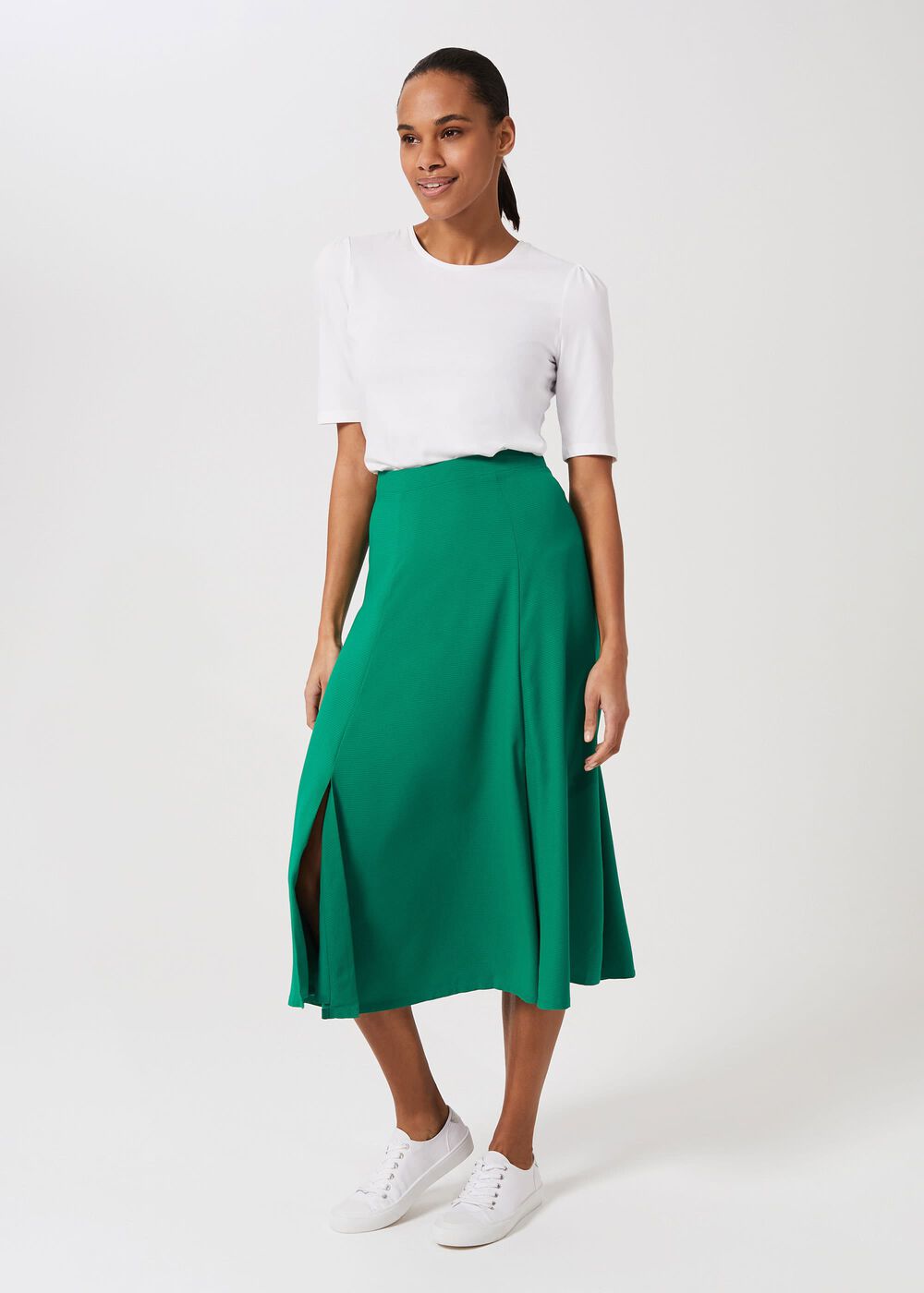 Marie Satin Midi Skirt, Field Green, hi-res
