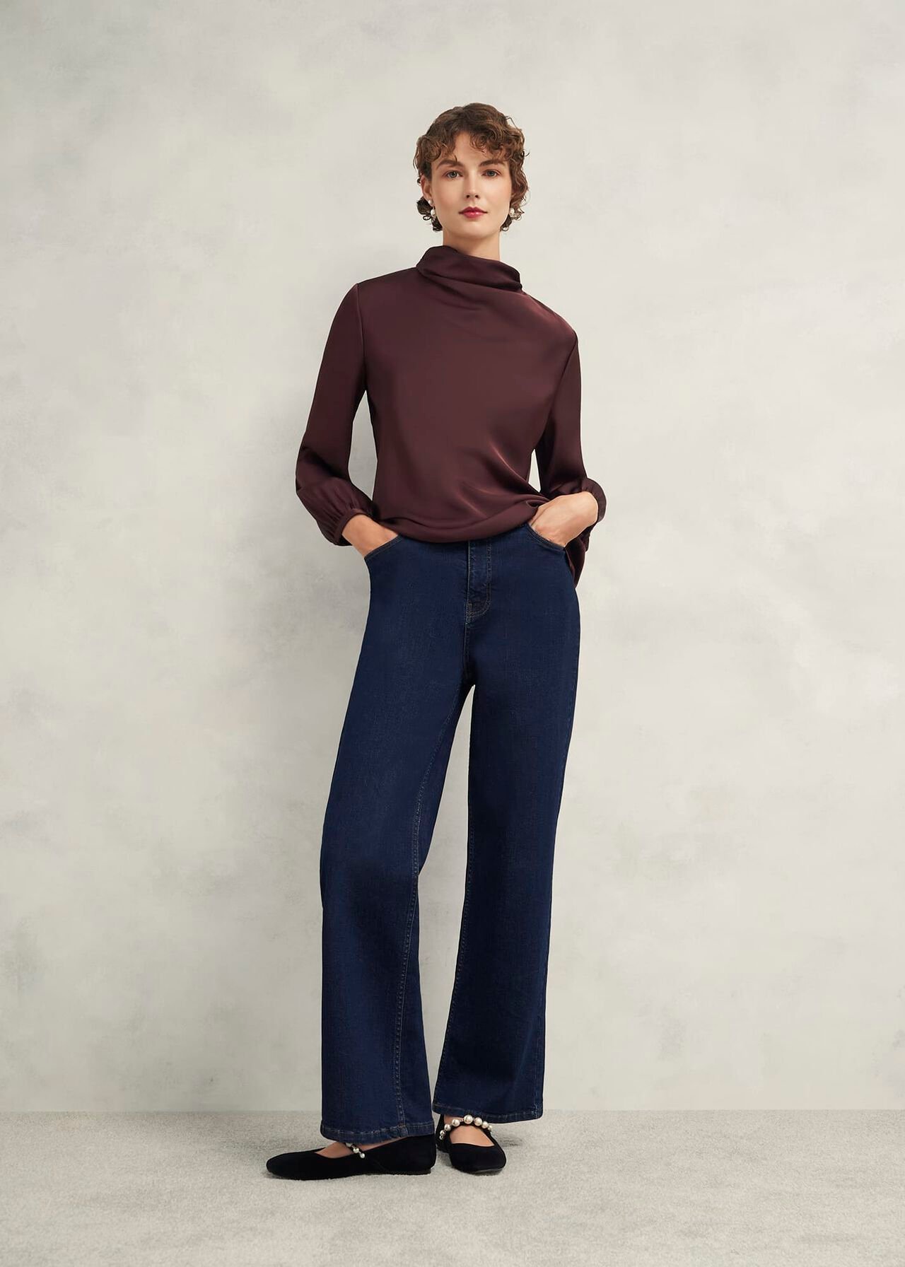 Lulworth Satin Blouse, Cocoa Brown, hi-res