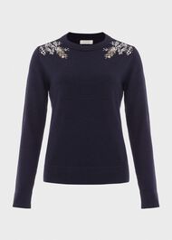 Cristie Sequin Jumper with Wool, Navy Silver, hi-res