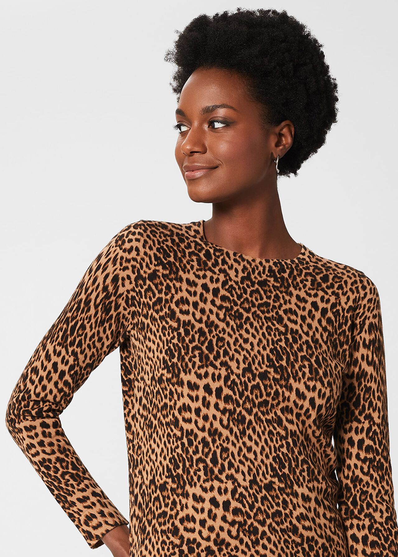 Pamela Cotton Animal Print Jumper, Camel Black, hi-res