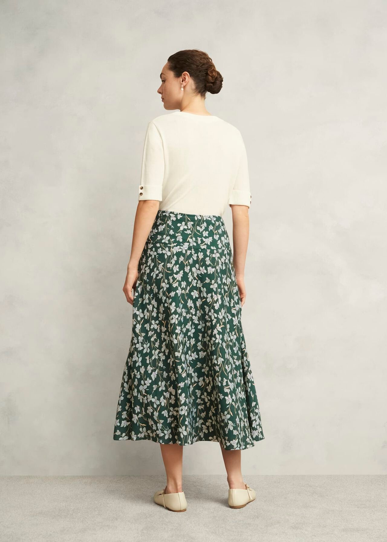 Dark Green Floral Kiara Midi Skirt, Green Multi, hi-res