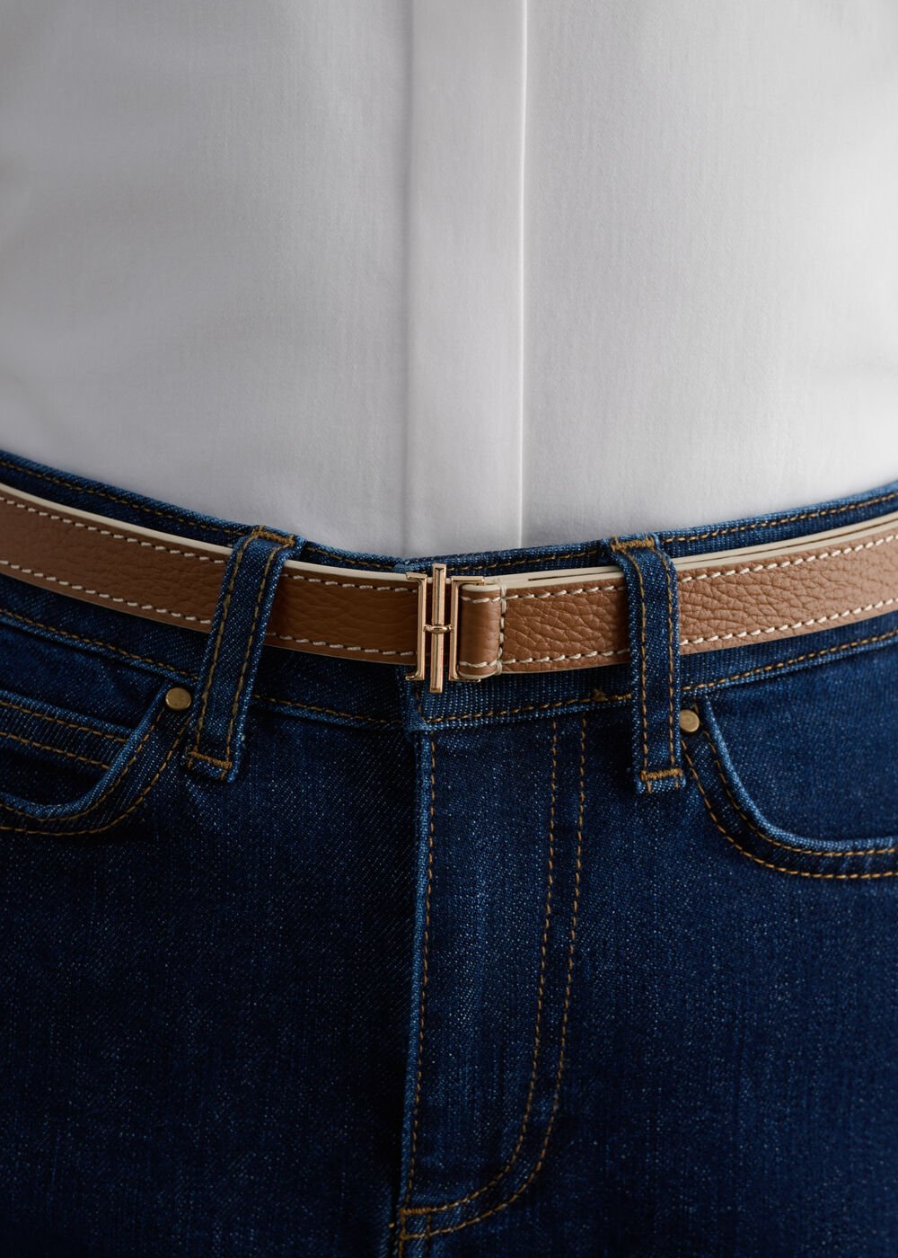 Nala Leather Skinny Belt, Tan Ivory, hi-res