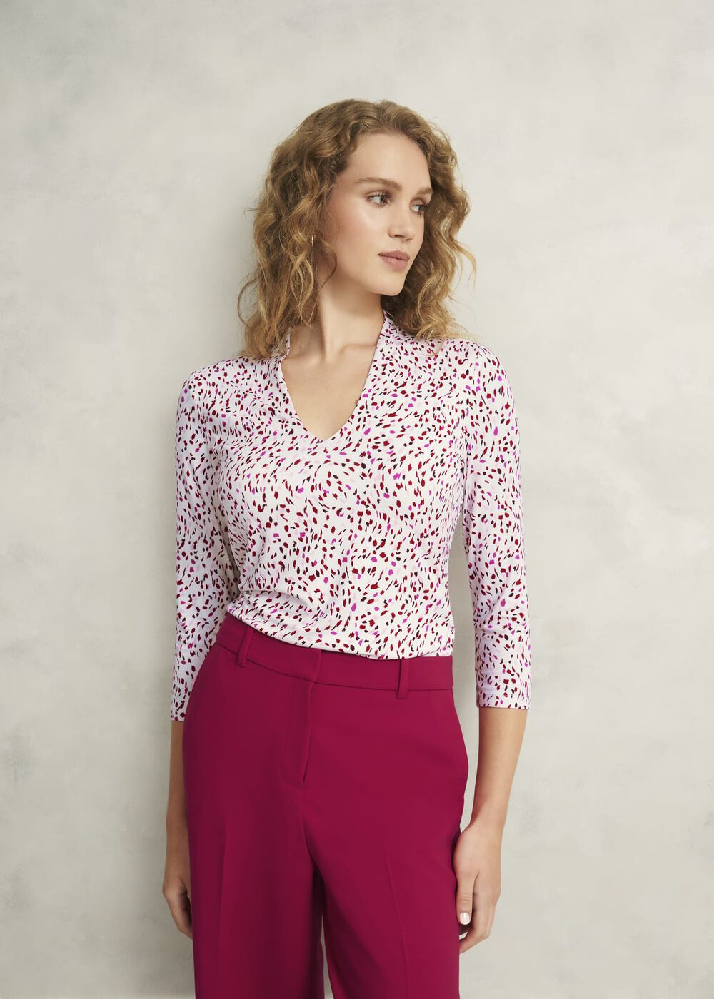 Aimee Printed Top, Ivory Pink, hi-res