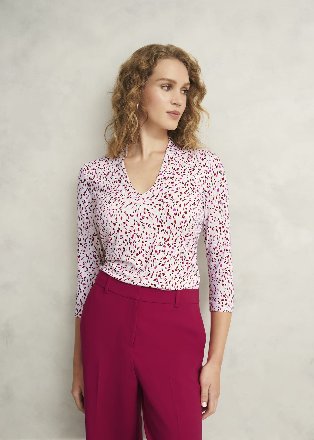 Aimee Printed Top, Ivory Pink, hi-res