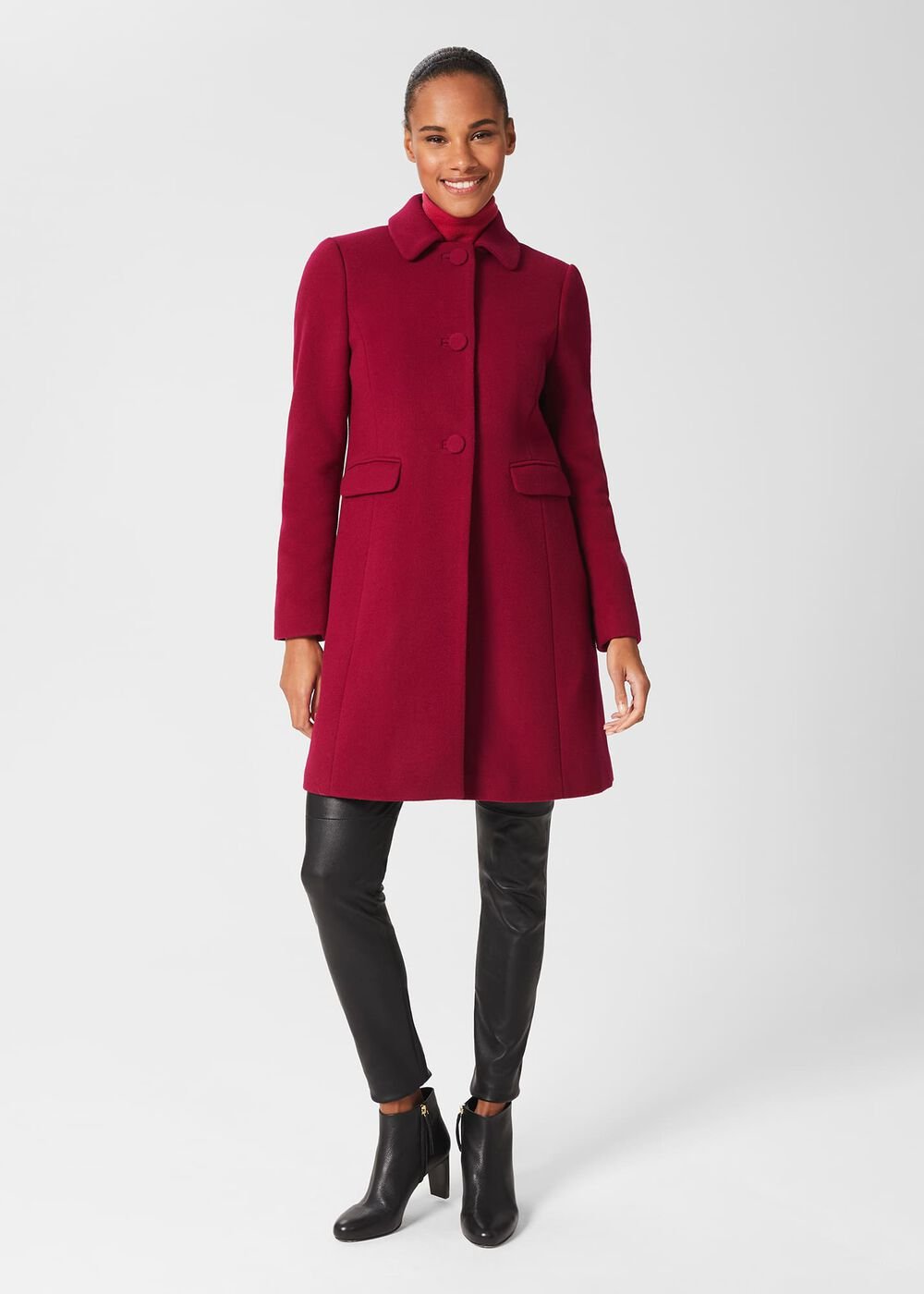 Anita Wool Blend A Line Coat, Dark Raspberry, hi-res