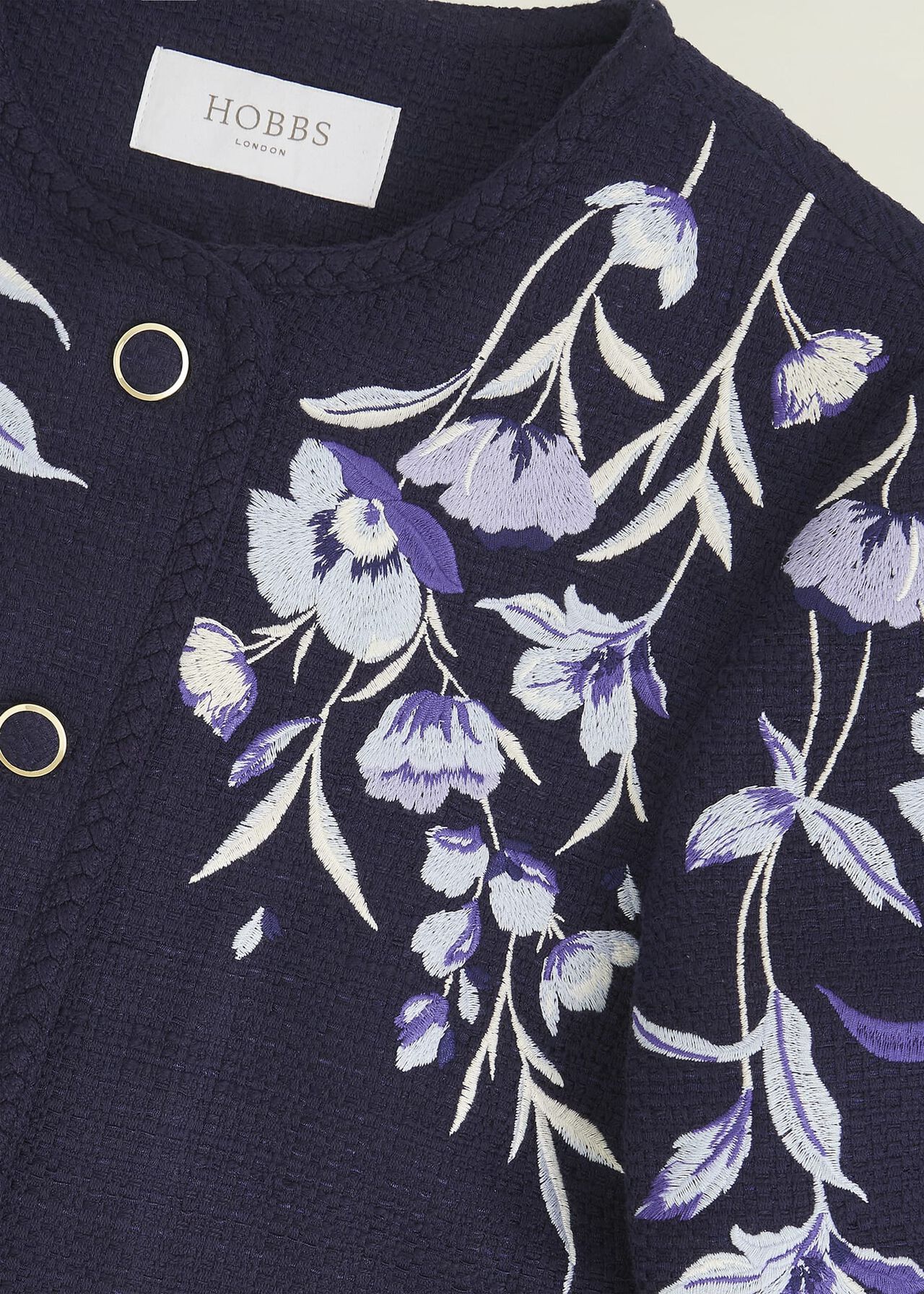Hinton Floral Embroidered Tweed Jacket , Midnight Navy, hi-res