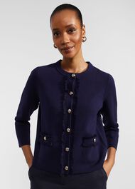 Sairey Cotton Wool Knitted Jacket, Midnight Navy, hi-res