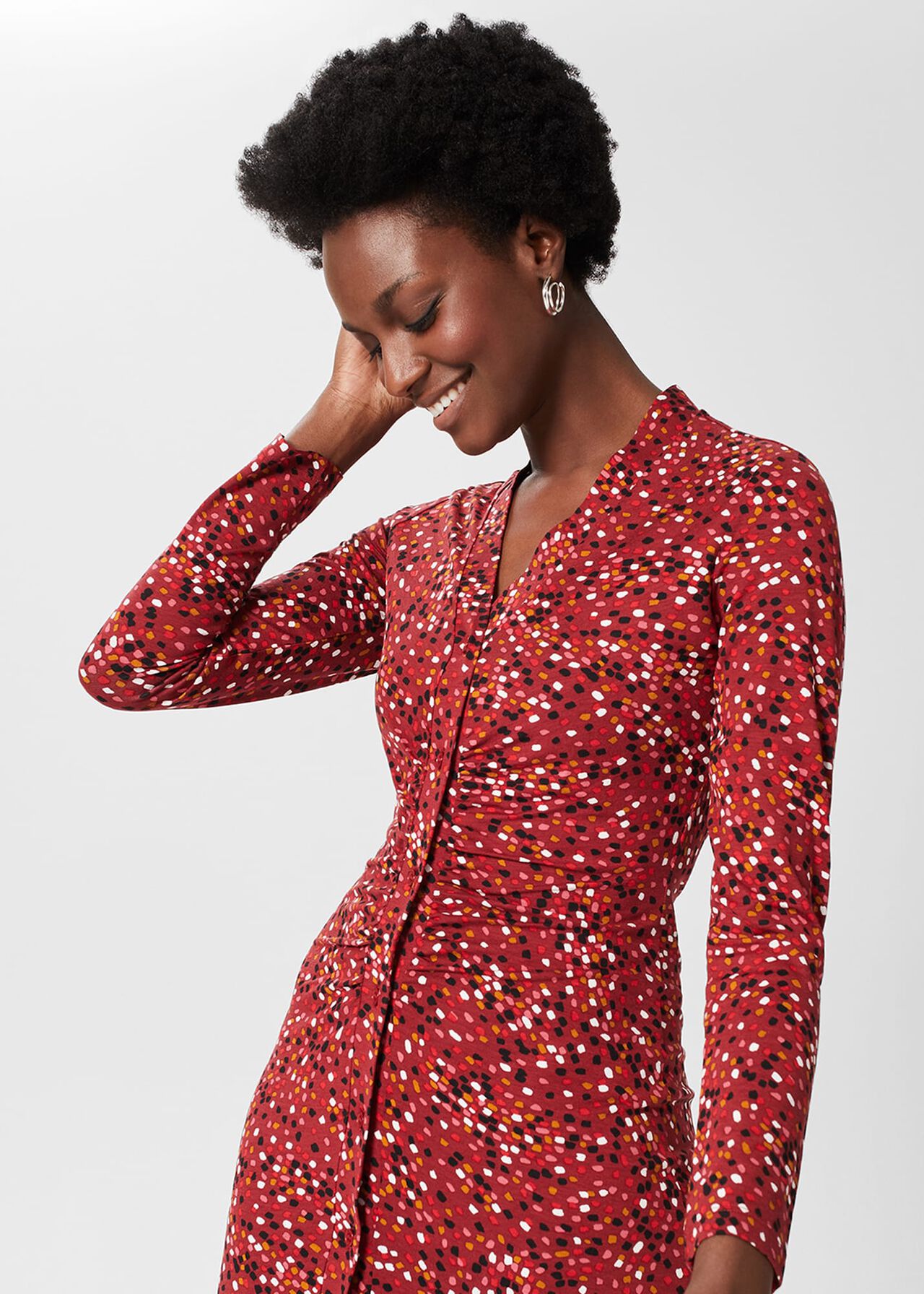 Hatty Jersey Dress, Red Multi, hi-res