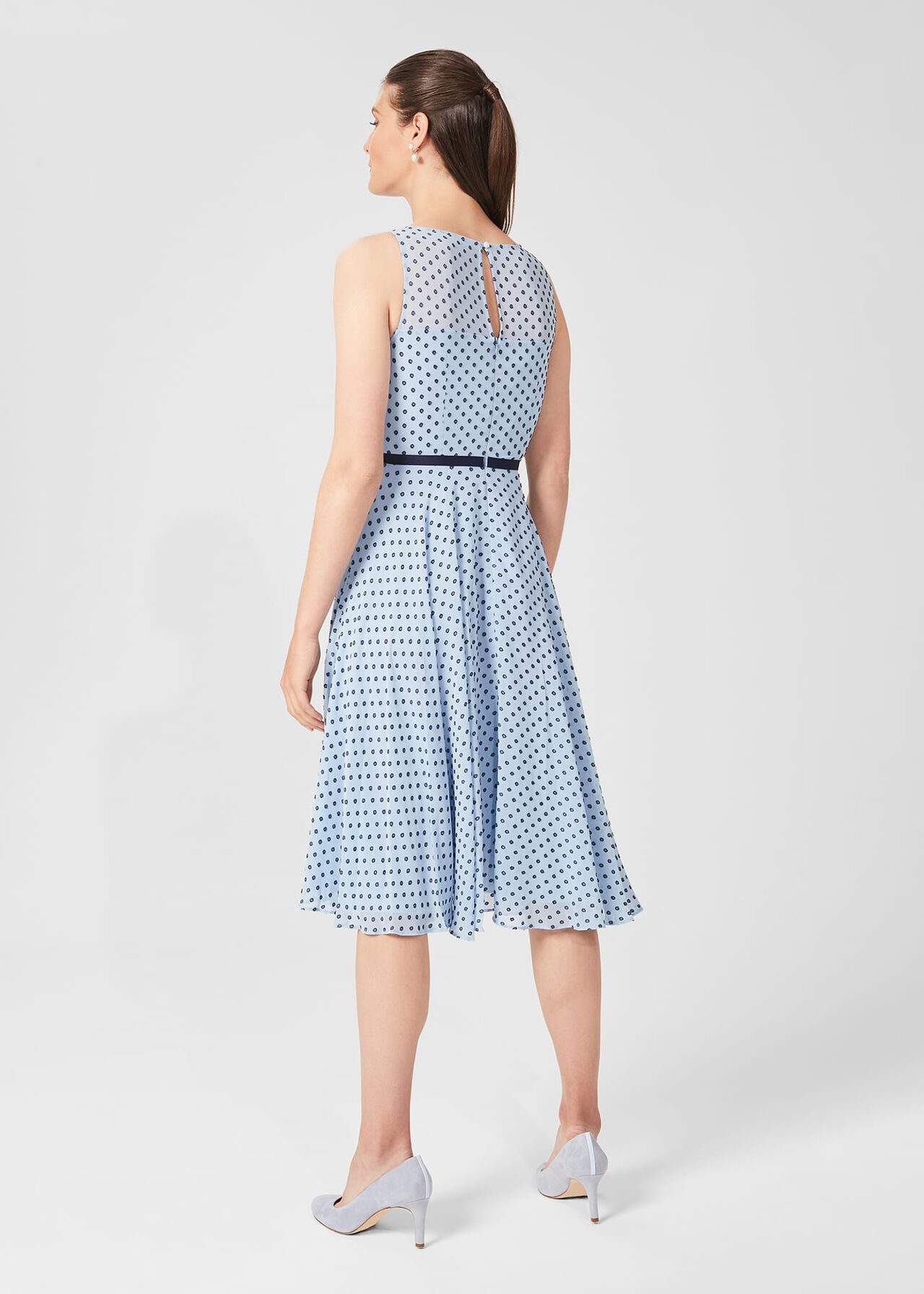Della Jaquard Spot Dress, Powder Blue Nvy, hi-res