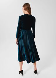 Rosalie Velvet Pleated Dress, Pine Green, hi-res