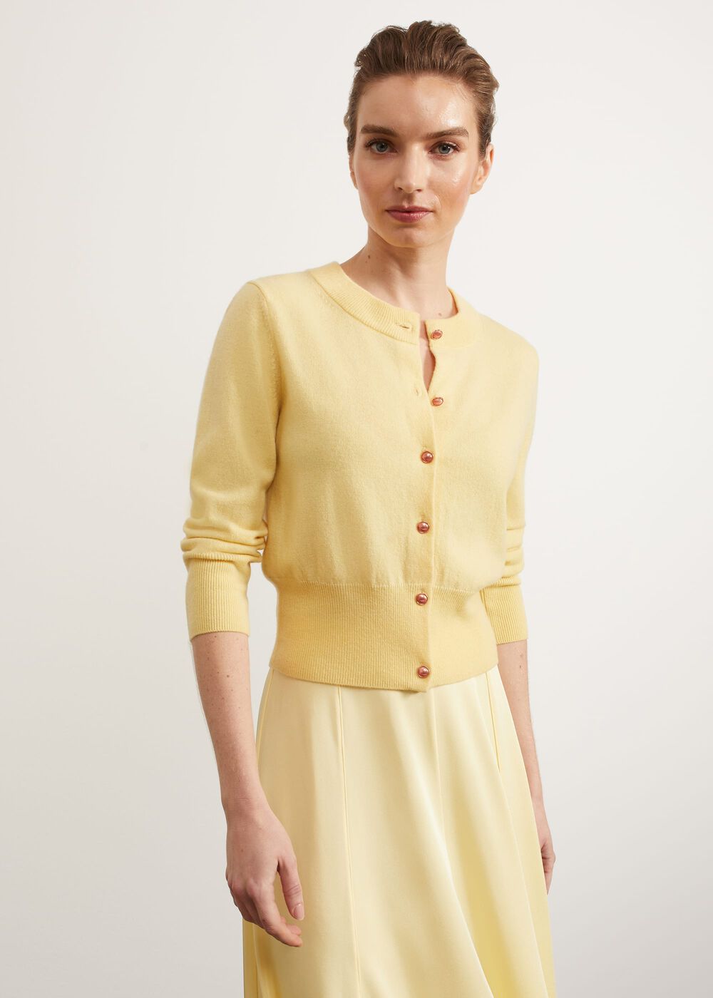 Tresco Wool Cashmere Cardigan, Lemon, hi-res