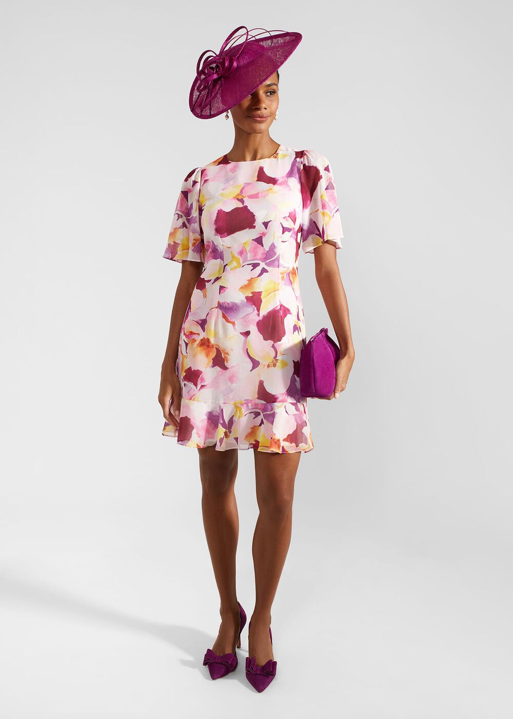 Iona Frill Hem Dress, Pink Multi, hi-res