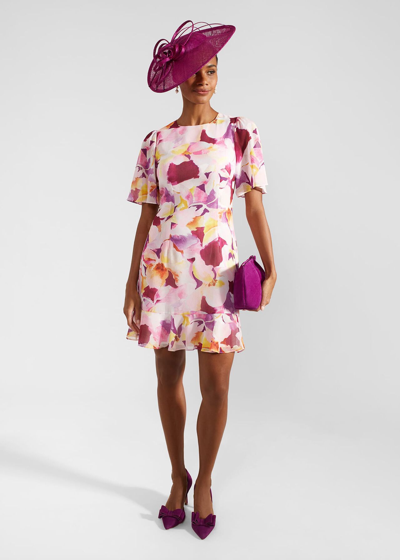 Iona Frill Hem Dress, Pink Multi, hi-res